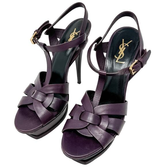Saint Laurent YSL Tribute 135 Plum Purple Platform Strap Heels Sandals size 40 - Picture 2 of 15